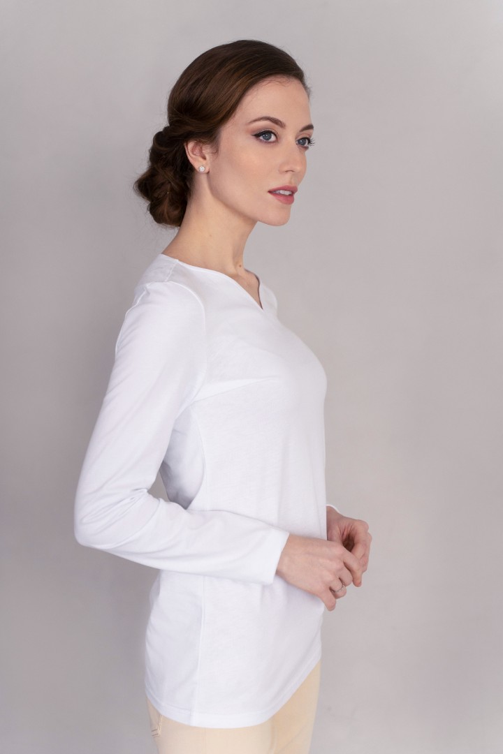 Женский белый лонгслив с V вырезом из 100% органического хлопка Uzor Wear